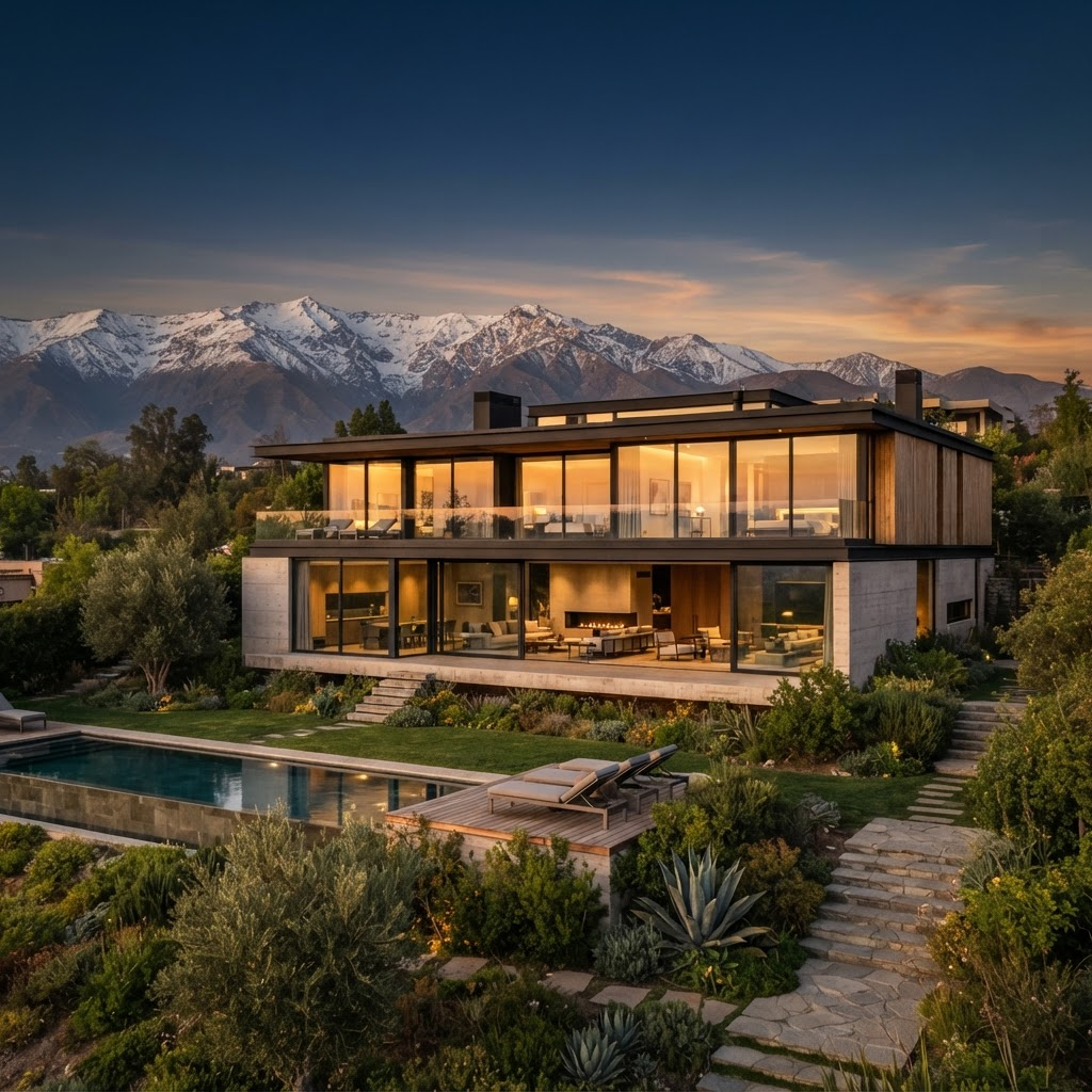 Propiedad de lujo en el sector oriente de Santiago con la cordillera de los Andes al fondo
